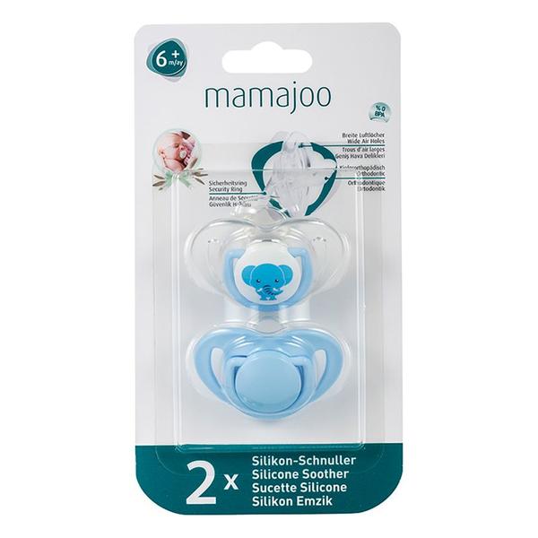Set Suzete cu Design Ortodontic din Silicon - Mamajoo Elefant/Albastru, 6 m+, 2 buc