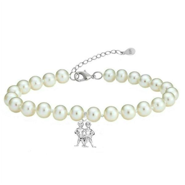 Bratara Zodiac Gemeni cu Perle Naturale Albe 7 mm, Kaskadda