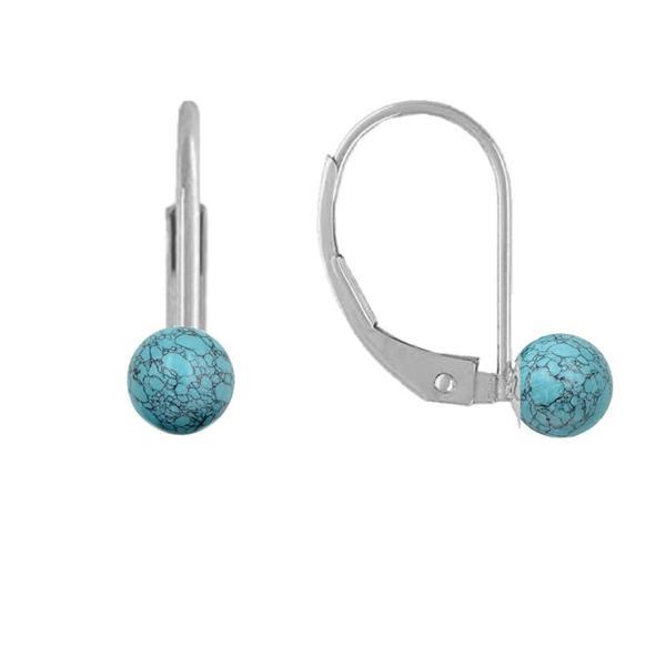 Cercei Argint Clasici si Pietre Semipretioase Naturale de Turcoaz de 6 mm, Kaskadda