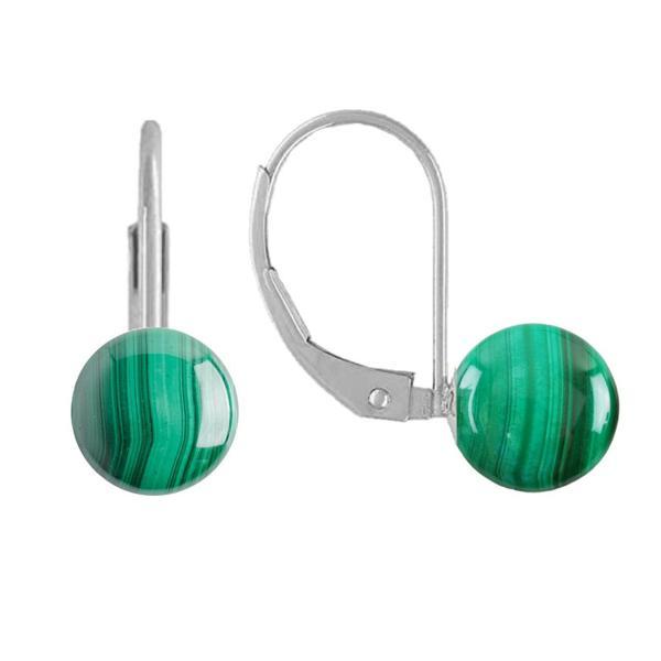 Cercei Argint Clasici si Pietre Semipretioase Naturale de Malachit de 10 mm, Kaskadda