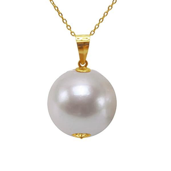 Colier cu Pandantiv cu Perla Edison Alba, Calitatea AAA, Perla Rara Gigant de 12,5 – 13 mm si Aur Galben de 14k, Kaskadda