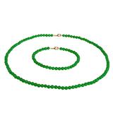 Set Colier si Bratara cu Jad Verde Malaezian de 4 mm si Inchizatori din Aur de 14 k, Kaskadda