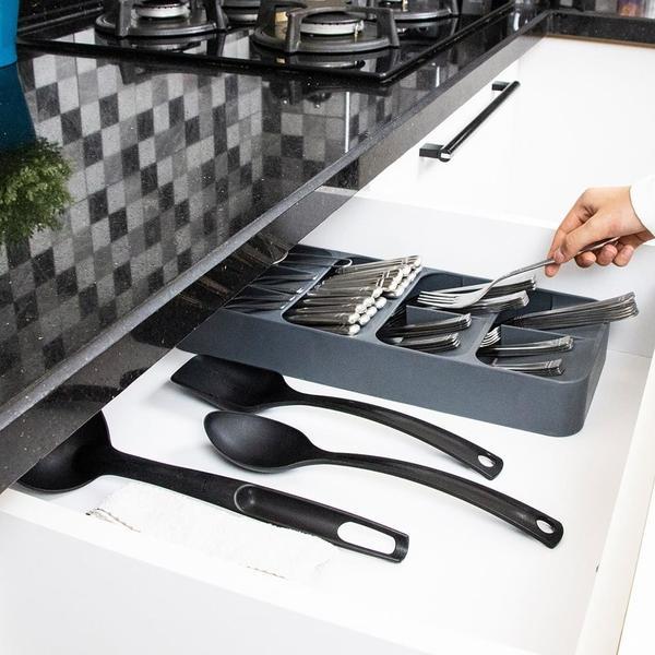 Organizator pentru tacamuri cu 9 compartimente, gri deschis, 38.5x16.5x5.2 cm