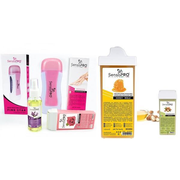 Kit Epilare SensoPRO Start Pink (Incalzitor + Rezerva 100 ml + Ulei 100 ml + Benzi 50 buc)