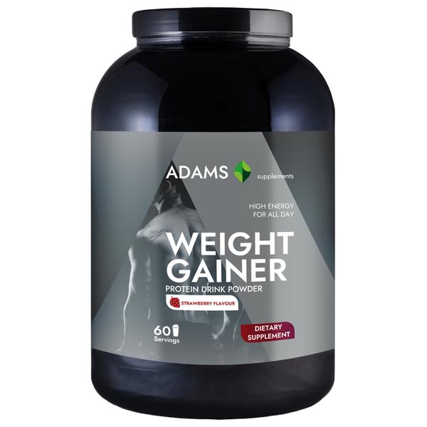 Complex Proteic cu Multivitamine pentru Cresterea in Greutate - Adams Supplements Weight Gainer, capsuni, 3 kg