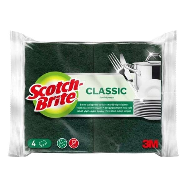 Bureti Clasici pentru Vase Curatenie Puternica - 3M Scotch Brite Classic Scrub Sponge, 4 buc