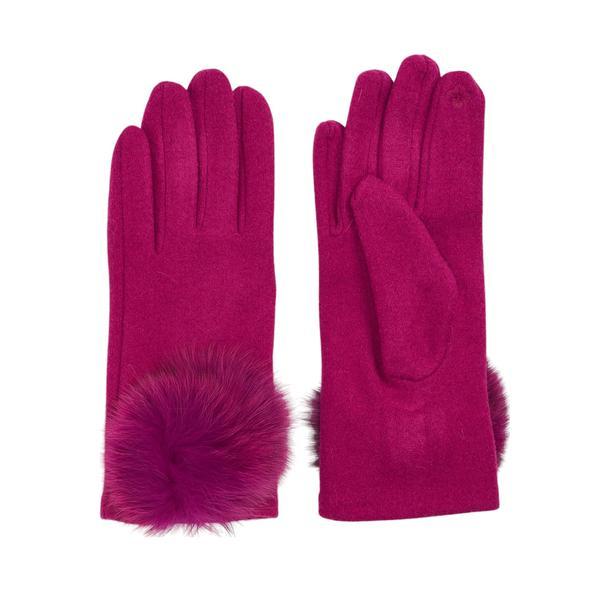 Manusi Fuxia Tricot Fin cu Pompon Aplicat