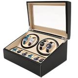 Cutie intors ceasuri automatice, Luxury 4+6, Ava-Stars ®, Interior catifea, Exterior Piele, Negru