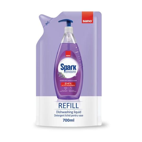 Rezerva Detergent Lichid pentru Vase cu Aroma de Lavanda - Sano Spark Dishwashing Liquid Lavender Refill, 700 ml