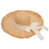 Palarie Floppy Din Rafie Naturala Cu Funda Crem