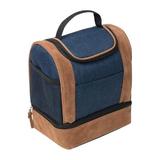 Geanta termoizolanta din polyester 600D si imitatie piele, albastra, cu un maner, pentru picnic, camping