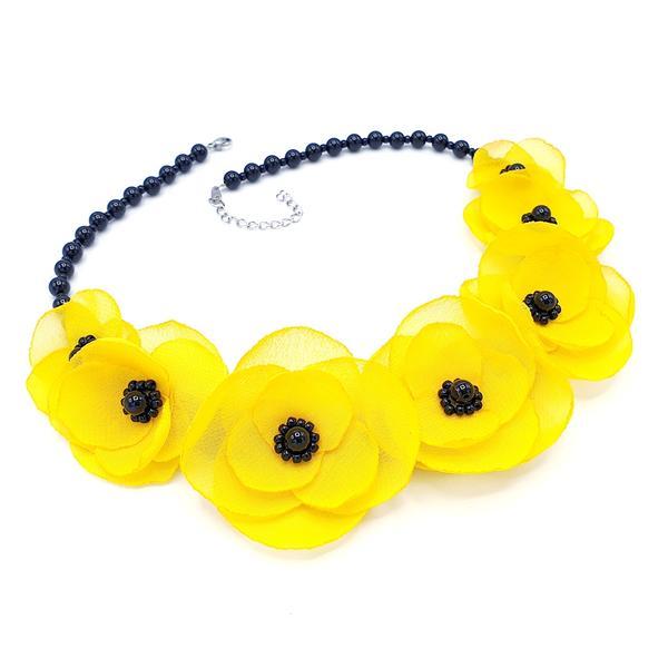 Colier elegant cu flori, culoarea galben, perle Swarovski, Yellow Candy, Zia Fashion