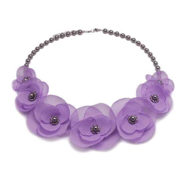 Colier elegant cu perle si flori, culoarea lila, Cute Lilly, Zia Fashion