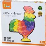 Puzzle 3D din lemn cu litere si cifre. Cocos colorat