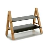 Platou dreptunghiular din ardezie cu 2 etaje, negru/lemn natur, 38 x 20 x 26 cm