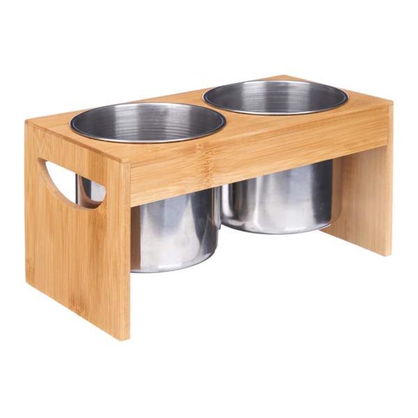 Suport din metal dublu pentru ustensile cu suport din bambus, 12 x 23 x 12 cm
