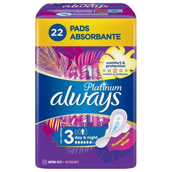 SHORT LIFE - Absorbante Igienice - Always Platinum Day & Night, Marime 3, 22 buc