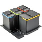Cos de gunoi Axispace incorporabil in sertar, cu 3 compartimente x 7L si 1 compartiment x 15L, pentru corp de 600 mm