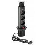 Priza incorporabila elevator GTV, D:60 mm, cu 3 prize Schuko, finisaj negru