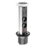 Priza incorporabila in blat Camino, cu incarcator wireless, 2 prize Schuko si 1 port incarcare USB tip A+C, finisaj alb