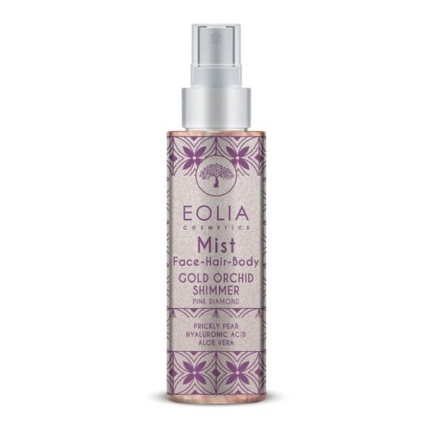 Spray Hidratant Iluminator pentru Fata-Corp-Par cu Acid Hialuronic, Aloe Vera si Cactus - Eolia Cosmetics Gold Orchid Shimmer Pink Diamond Mist Face, Hair & Body, 150 ml