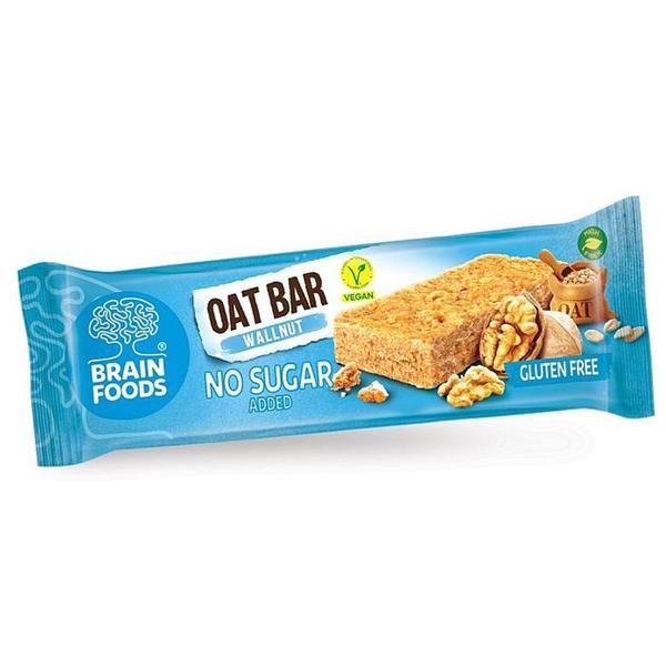 Baton de Ovaz cu Nuci, Fara Gluten si Zahar - Brain Foods Oat Bar with Wallnut Gluten Free, No Sugar Added, 70 g