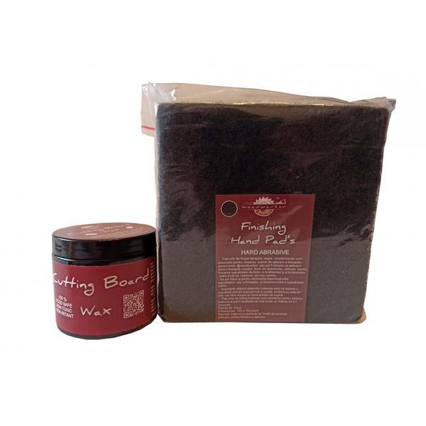 Kit intretinere mobilier lemn masiv, Prep’N Shine-Cutting Board Wax & Hand Pad’s Hard Abrasive,  negru, 200 ml, tocatoare, food-safe, non toxic, woodworker