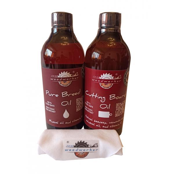 Pachet intretinere lemn masiv, Dual Pack, Pure Breed Oil, 500ml, Cutting Board Oil,500ml, laveta bumbac, non toxic, tocatoare, woodworker