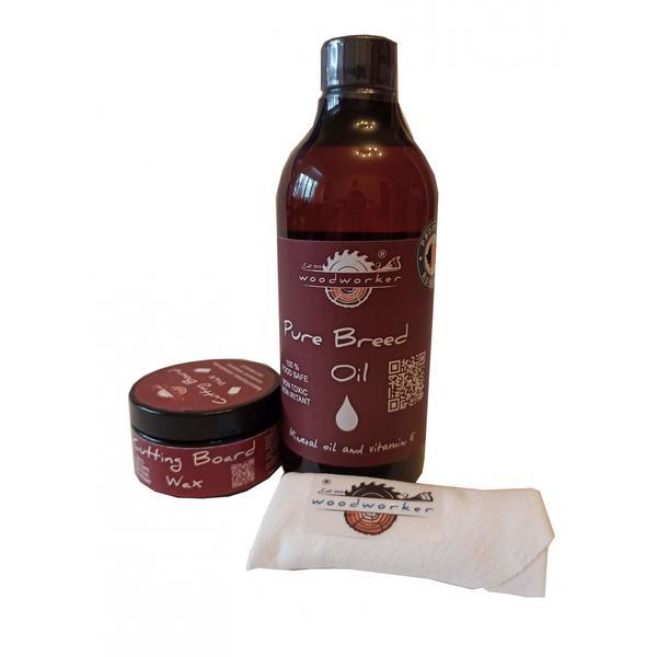 Set finisare-ceruire mobilier lemn masiv, Mix’N Match Pure Breed Oil,500 ml,  Cutting Board Wax, 100 ml, laveta bbc
