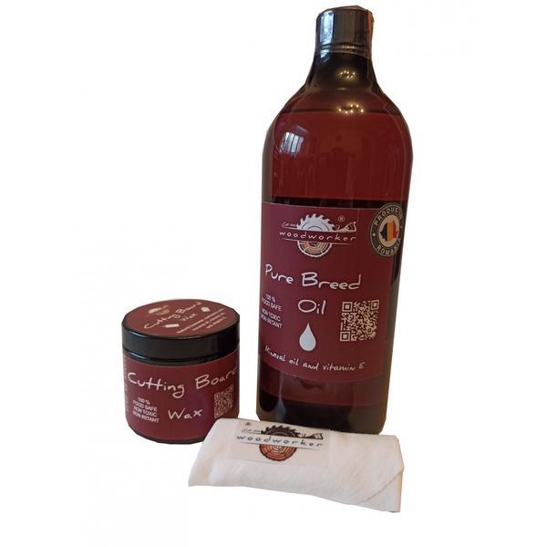 Set finisare-ceruire mobilier lemn masiv, Mix’N Match Pure Breed Oil,1000 ml, Cutting Board Wax, 200 ml, laveta bbc