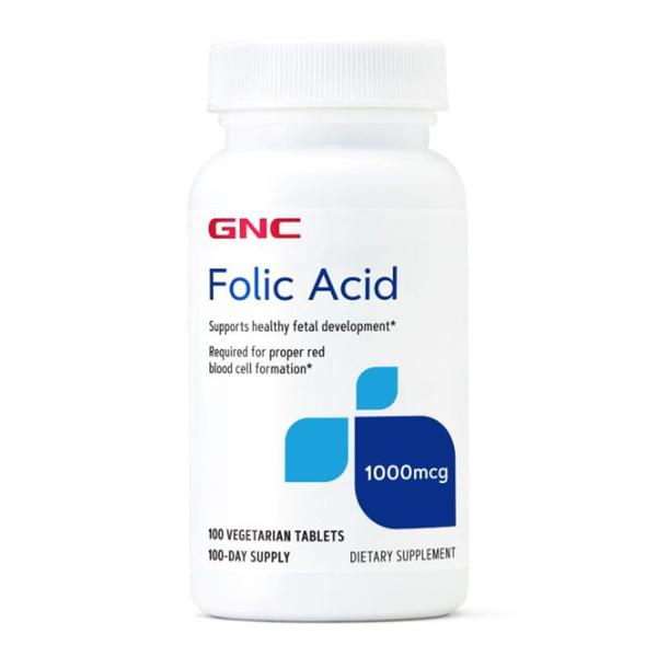 Acid Folic 1000 mcg - GNC Folic Acid, 100 tablete vegetale