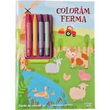 Coloram ferma. Carte de colorat cu 4 creioane cerate, editura Litera