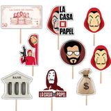 Set accesorii brioșe/ tort, 9 buc, tematica Casa del Papel, Photo Paper Glossy