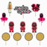 Set accesorii brioșe/ tort, 12 buc, tematica de Squid Game/ Jocul Calamarului, Photo Paper Glossy