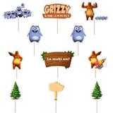 Set accesorii brioșe/ tort, 11 buc, tematica Grizzy and the Lemmings, Photo Paper Glossy