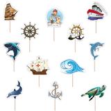 Set accesorii brioșe/ tort, 12 buc, tematica Nautica, Photo Paper Glossy
