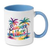 Cana ceramica, alba, Piksel, 300 ml, Summer Vibes, interior si maner colorat albastru