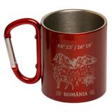 Cana cu carabiniera Mountain Adventure, 150 ml, rosu, metal, pentru calatorii si drumetii