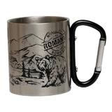 Cana cu carabiniera Mountain Bear, 150 ml, negru, metal, pentru calatorii si drumetii