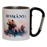 Cana cu carabiniera Bear Family, 150 ml, negru, metal, pentru calatorii si drumetii