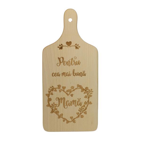 Tocator pentru cea mai buna MAMA dreptunghiular lemn cu maner 30 x 14 cm