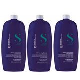 Pachet 3 x Sampon pentru Neutralizarea Tonurilor de Portocaliu Par Brunet si Castaniu - Alfaparf Milano Semi di Lino Intense Anti-Orange Low Shampoo, 1000 ml