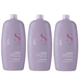 Pachet 3 x Sampon pentru Netezire - Alfaparf Milano Semi Di Lino Smoothing Low Shampoo, 1000 ml
