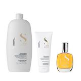 Pachet de Stralucire pentru Par Normal - Alfaparf Milano Semi Di Lino Diamond Illuminating: Sampon 1000 ml, Balsam 200 ml, Ser cu Microcristale 50 ml