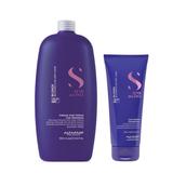 Pachet pentru Neutralizarea Tonurilor de Galben - Alfaparf Milano Semi di Lino Intense Anti-Yellow: Sampon 1000 ml, Balsam 200 ml
