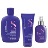 Pachet pentru Neutralizarea Tonurilor de Galben - Alfaparf Milano Semi di Lino Anti-Yellow: Sampon 250 ml, Balsam 200 ml, Spray 125 ml