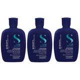 Pachet 3 x Sampon pentru Neutralizarea Tonurilor de Portocaliu pentru Par Brunet si Castaniu - Alfaparf Milano Semi di Lino Anti-Orange Low Shampoo, 250 ml