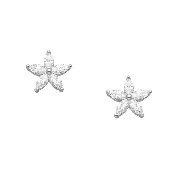 Cercei din argint 925, cu închidere push-back și zirconiu cubic, model Flori, 1.2g