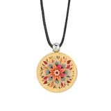 Colier cu pandativ, din lemn rotund, Piksel, snur maro cerat, reglabil, personalizat, Mandala