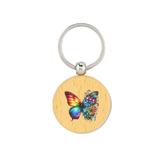 Breloc din lemn rotund, Piksel, cu inel metalic, personalizat, Model F10